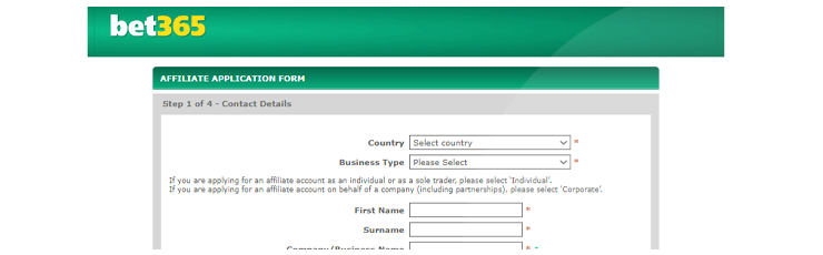 registration in affiliate bet365